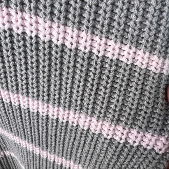 CASLON CHUNKY KNIT MOCK NECK COTTON SWEATER GRAY BABY PINK STRIPES SZ SMALL NWT - Picture 6 of 9